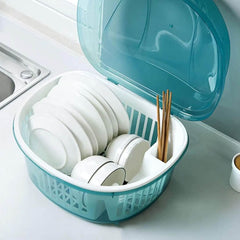 Lid Covered Kitchen Dish Rack