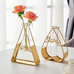 Gold Hydroponic Glass Vase with Triangle Holder