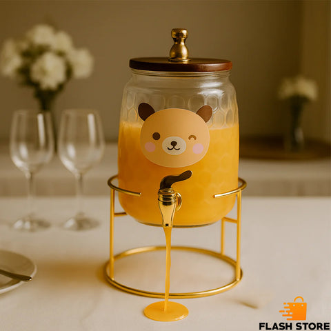 3.2L Bear-Shaped Glass Drink Dispenser with Golden Stand