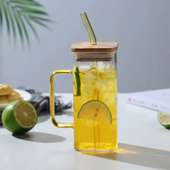 Glass Mug with Lid and Straw