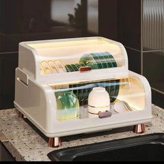 Dual layers Dishes Rack with Lid