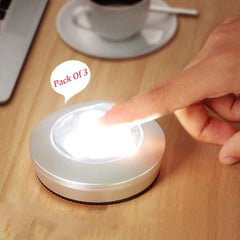 Pack Of 3 LED Push Button Tap Light Adhesive