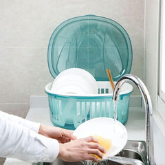 Lid Covered Kitchen Dish Rack