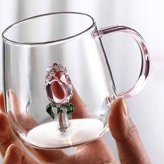 3D Rose Glass Cup With Handle