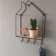 Hut Style Wall Shelf With Hooks