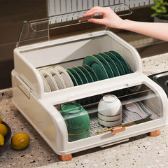 Dual layers Dishes Rack with Lid