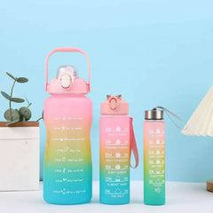 Large Capacity Gradient 3pcs Motivational Sports Water Bottles Set