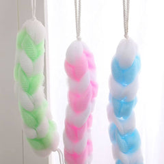 Striped Mesh Bath Brush with Hanging Flower Ball