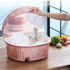 Lid Covered Kitchen Dish Rack