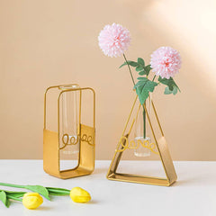 Gold Hydroponic Glass Vase with Triangle Holder