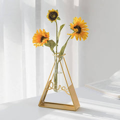 Gold Hydroponic Glass Vase with Triangle Holder