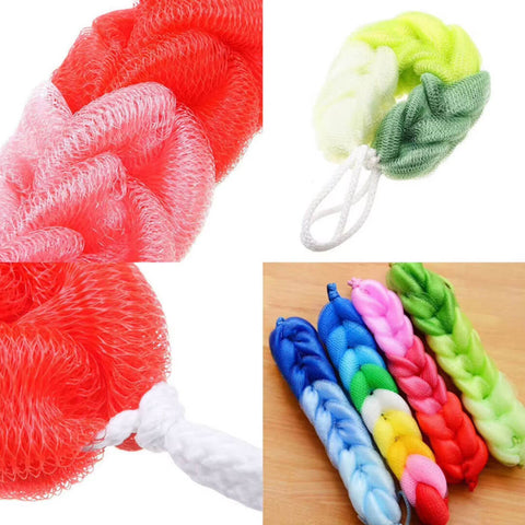 Striped Mesh Bath Brush with Hanging Flower Ball