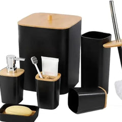 6 Pcs Bathroom Set With Wooden Lid