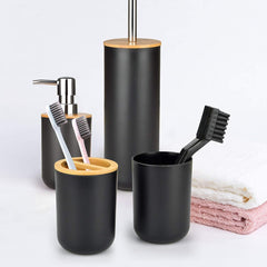 6 Pcs Bathroom Set With Wooden Lid