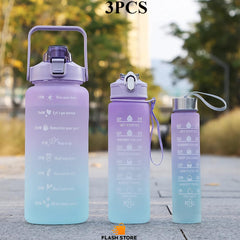 Large Capacity Gradient 3pcs Motivational Sports Water Bottles Set