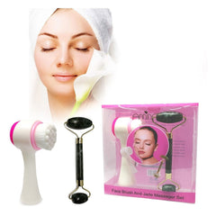 Jade Roller and Double-Sided Cleansing Facial Brush Set