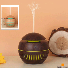 Wood Grain Round Humidifier With LED Light