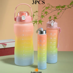 Large Capacity Gradient 3pcs Motivational Sports Water Bottles Set