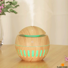 Wood Grain Round Humidifier With LED Light