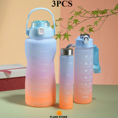 Large Capacity Gradient 3pcs Motivational Sports Water Bottles Set