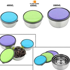 Stainless Steel 3 Pcs Food Storage Box Airtight