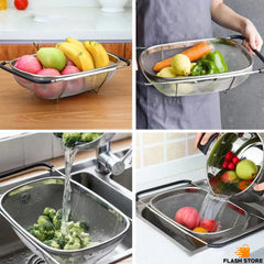 Over The Sink Colander Strainer Basket Stainless Steel