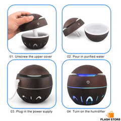 Wood Grain Round Humidifier With LED Light