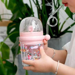 Fancy Water Bottle Cup With Straw